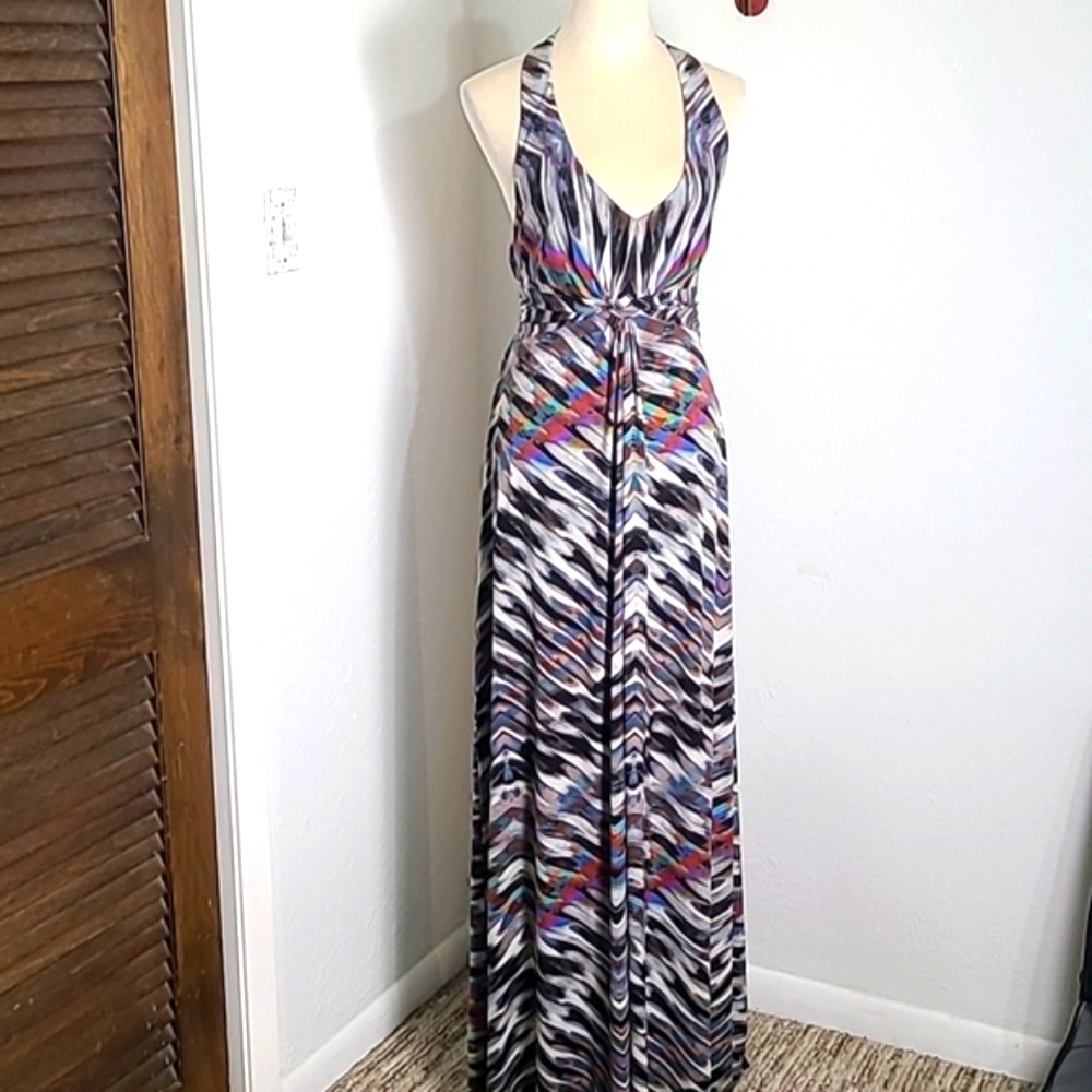 Jessica Simpson Multicolor Stripe Halter Maxi-Dress, Size Medium